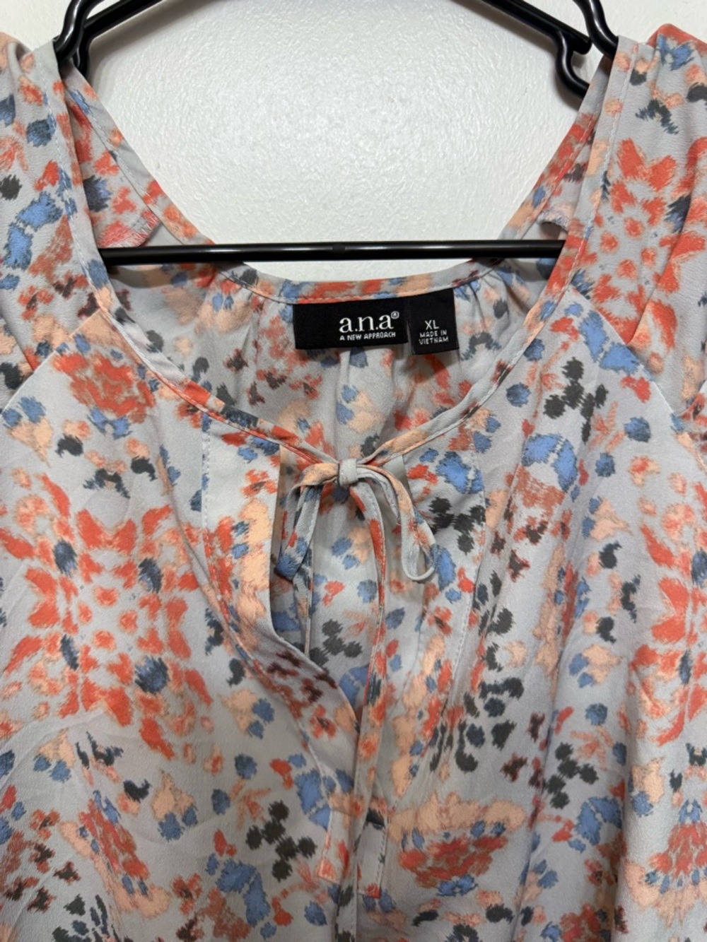a.n.a Tie-Neck Floral Blouse in Coral, Blue, Cream
